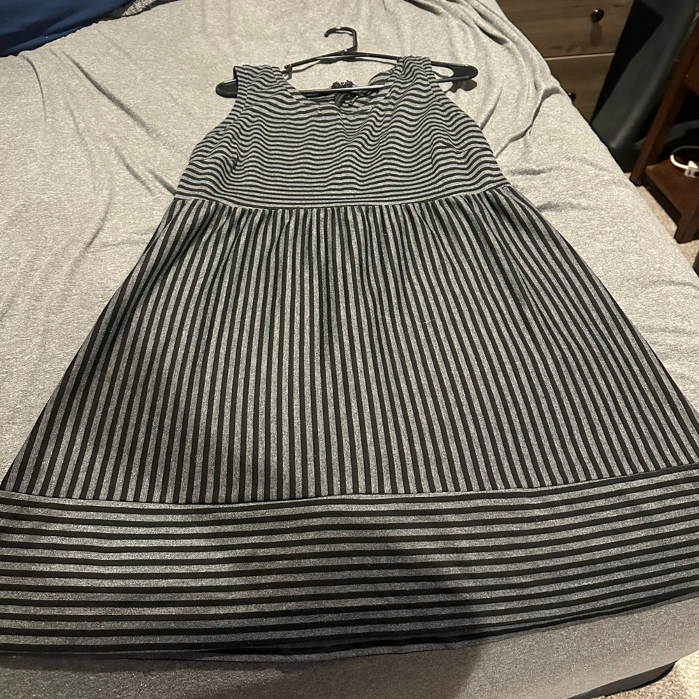 Stylish Black and Gray Striped Kids Dress